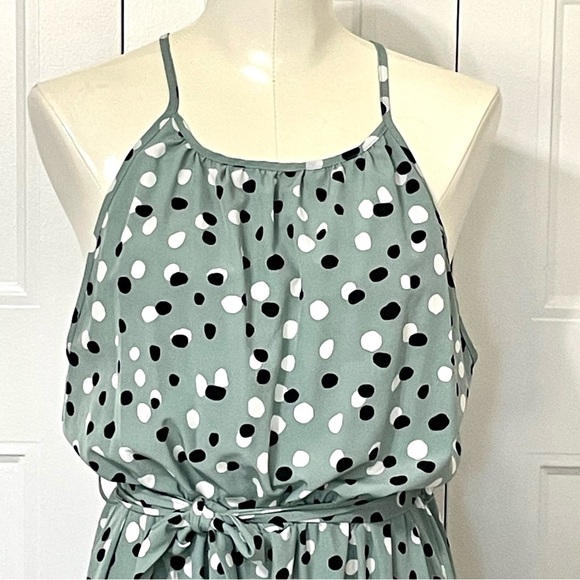 High neck racerback tiered sage green polka dot maxi dress NWT sizes M, L - Picture 7 of 10